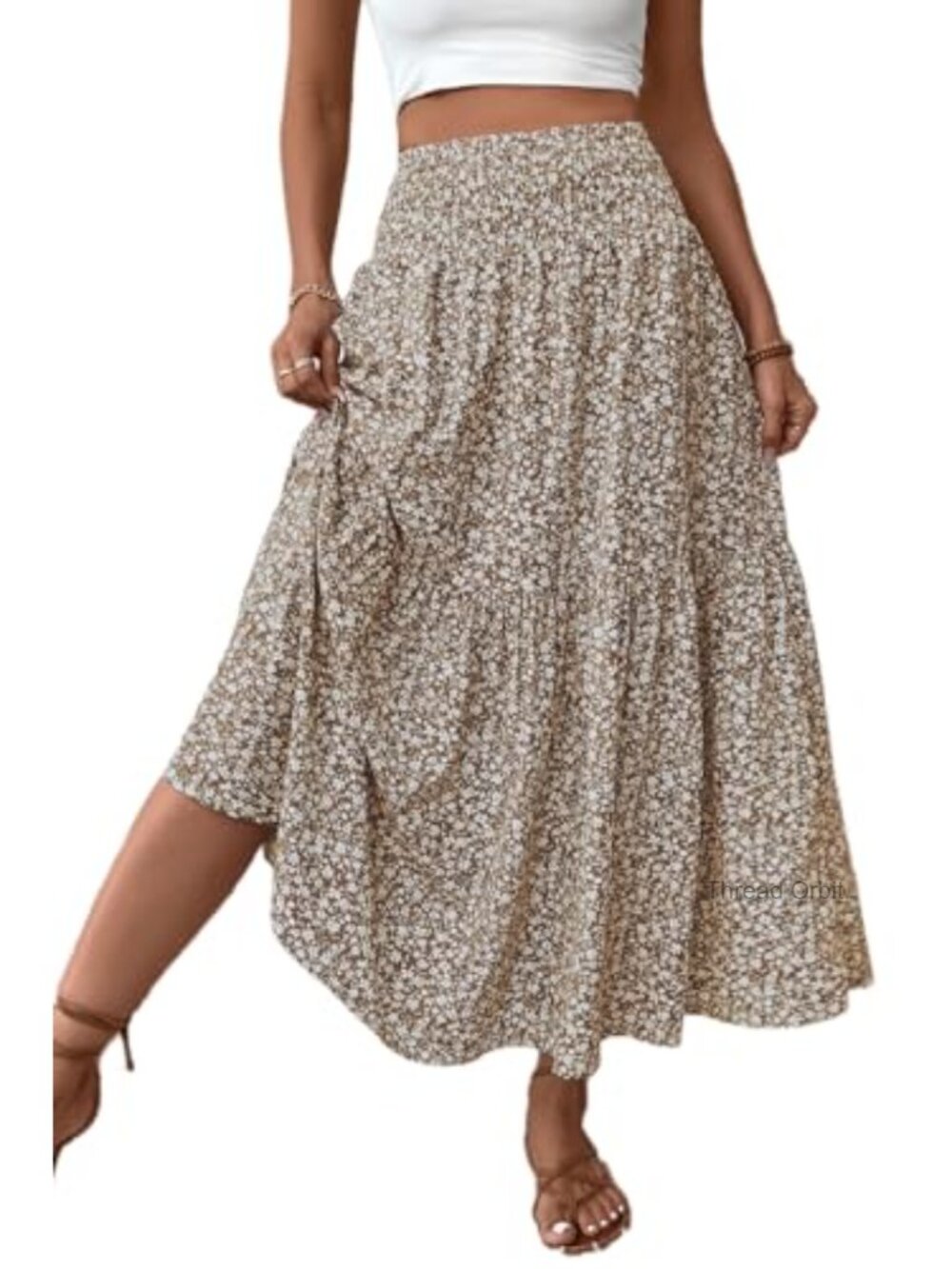 Women's Smocked High Waist Maxi Skirt Casual Boho Long Skirts with Pockets